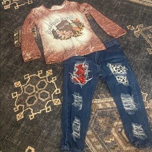 Girls boutique fall jeans and top outfit Sz 6 7 like new
